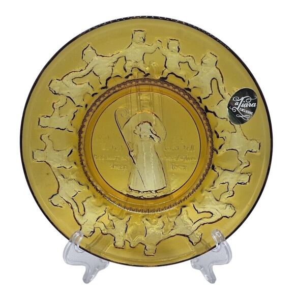 Tiara Indiana Glass Amber Nursery Rhyme Plates Set of 4 Mint Condition Vintage - Picture 2 of 11